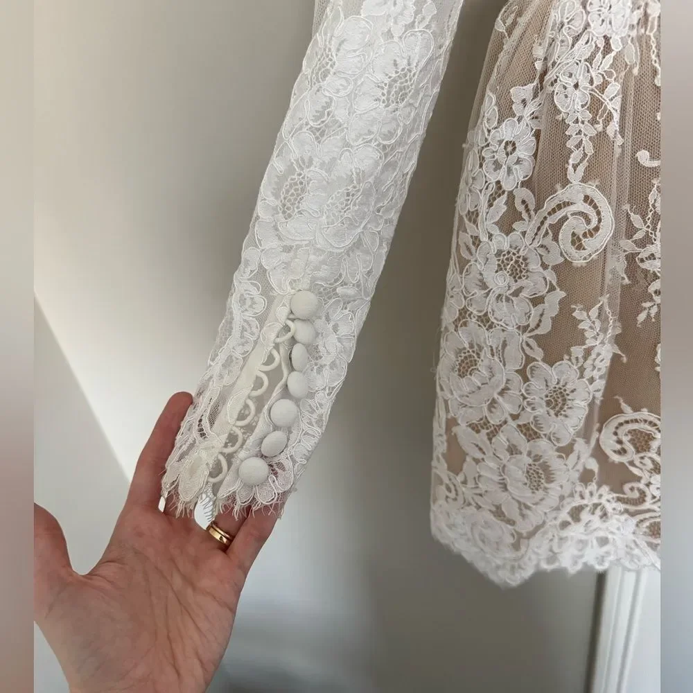 Alin LeKal Wedding Bridal Elegant White Lace Off-Shoulder Party Dress - Picture 9 of 15